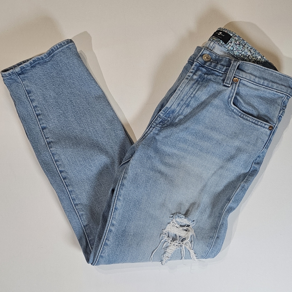 7 For All Mankind Womens Jeans Size 29 Peggi Ankle Light Was Floral Pocket Denim